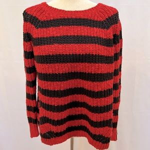Maje chunky striped cotton sweater with leather zippers size M